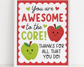 Apple Teacher And Staff Appreciation Week Day Sign, You Are Awesome To The Core Breakfast Fruit Thank You Poster, Digital Download