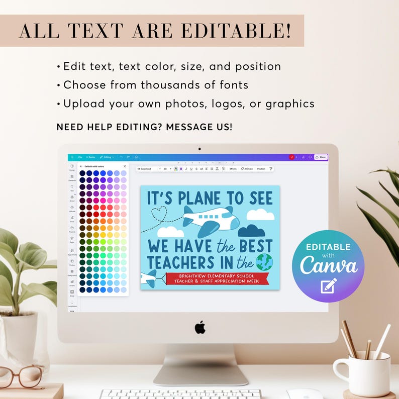 Travel Theme Teacher Appreciation Week Banner Printable, Airplane Around The World Teacher Week Poster Template, Edit With Canva image 3