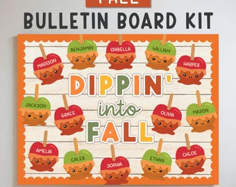 Caramel Apples Fall Bulletin Board Kit And Name Tags,  Autumn Classroom Decor, Preschool Daycare Door Decorations, Thanksgiving Printable