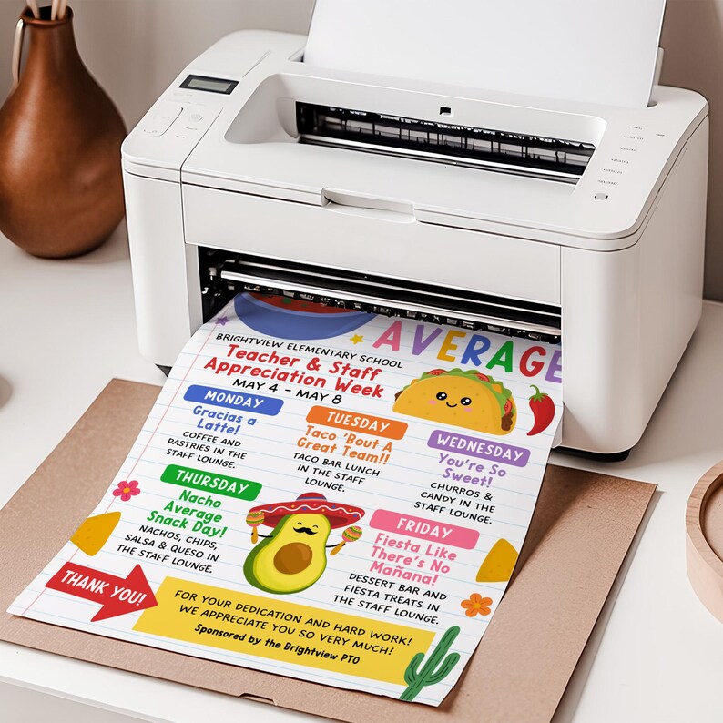 Nacho Average Teacher Appreciation Week Itinerary Poster, Mexican ...