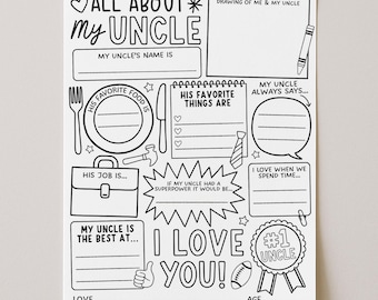 Cuestionario "Todo sobre mi tío", Tarjeta de cumpleaños para tío para colorear (imprimible), Regalo de cumpleaños para el Día del Padre, Descarga digital