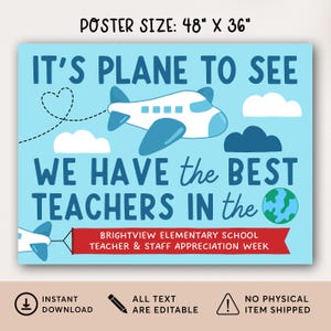 Travel Theme Teacher Appreciation Week Banner Printable, Airplane Around The World Teacher Week Poster Template, Edit With Canva image 2