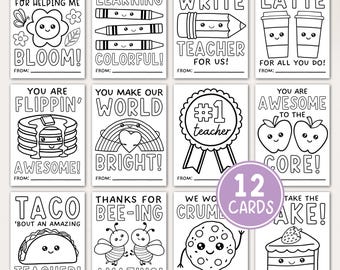 Paquete de tarjetas para colorear de agradecimiento al profesor, regalo de fin de curso, actividad de agradecimiento para el aula, descarga instantánea.