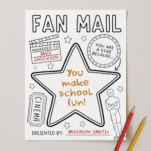 All About My Teacher Letter, Movie Theme Fan Mail Coloring Page