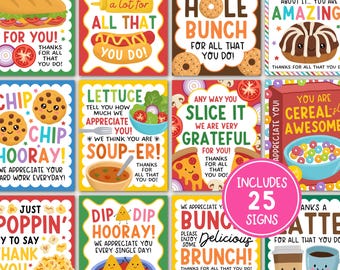 25 voedselwaardering borden bundel, verpleegkundige leraar personeel waarderingsdag, ontbijt brunch lunch bedanktafel bord poster, digitale download