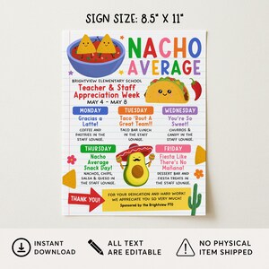 Nacho Average Teacher Appreciation Week Itinerary Poster, Mexican ...