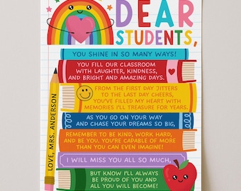 Carta de fin de año para estudiantes (imprimible), regalo de despedida de fin de año, carta de despedida del último día de clases, editar con Canva.