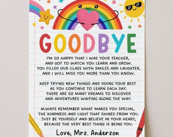 Rainbow End Of Year Letter For Students Printable, End Of Year Goodbye Poem, Last Day Of School Goodbye Letter, Edit With Canva