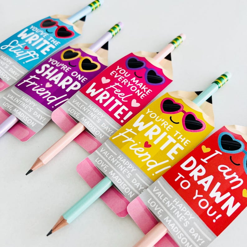 Valentine Pencil Holder Tag for Kids, Write Valentine Pencil Labels ...