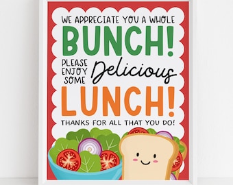 Letrero de agradecimiento por el almuerzo, letrero de mesa "Gracias por el sándwich", letrero de agradecimiento por la barra de ensaladas para maestros y enfermeras, descarga digital
