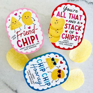 Valentine Chip Labels For Kids, Classroom Non Candy Preschool Valentine's Day Potato Chips Sticker, I Love Our Friend-Chip, Edit With Canva