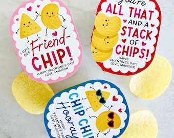 Valentine Chip Labels For Kids, Classroom Non Candy Preschool Valentine's Day Potato Chips Sticker, I Love Our Friend-Chip, Edit With Canva