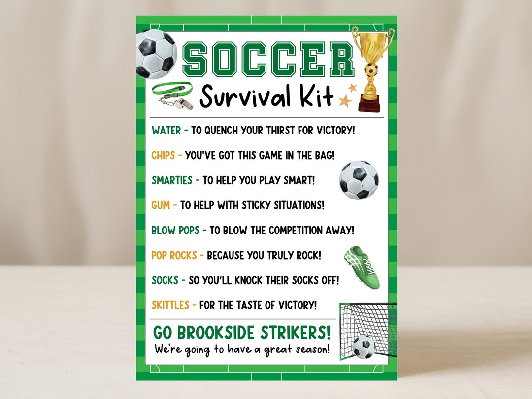Soccer Survival Kit Tag, Soccer Team Favor Bag Tag Printable, Soccer ...
