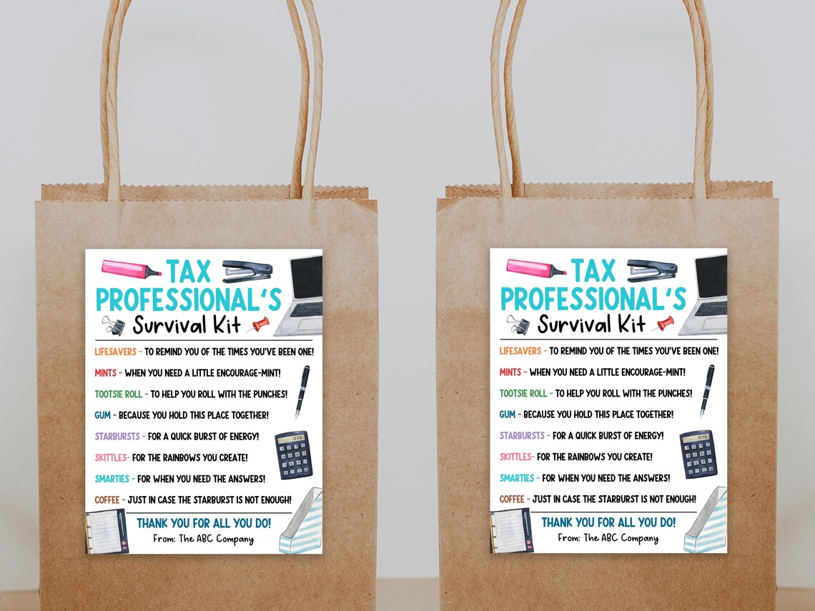 Tax Professional's Survival Kit Tag, Tax Preparation Appreciation Thank ...