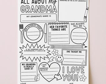 All About My Nana, All About My Grandma Coloring Page Printable, 1st Mothers Day Gift, Birthday Gift For Mom Questionnaire, Digital Download