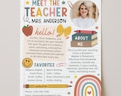 Meet the Teacher Boho Template, Back To School Welcome Letter, All About My Teacher Classroom Newsletter Printable, Edit With Canva