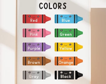 Colors Educational Poster, Preschool Homeschool Learn Colors Chart Printable, Montessori Learning, Classroom Wall Art, Digital Download
