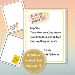 Pode incluir: Uma coleção de notas positivas para estudantes. As notas apresentam mensagens manuscritas e ilustrações. Uma nota diz "You are one of a kind" e outra diz "Do not quit". Uma nota maior diz "be the best version of yourself".