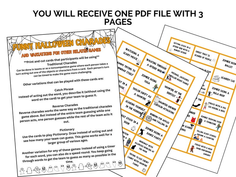 Funny Halloween Charades Game: Printable Party Activity. - Etsy