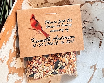 24 Cardinal Bird seed Funeral Favors | Feed the Birds | Celebration of Life Memorial packet | Bereavement Packets bird food