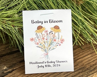 Mini BABY IN BLOOM Flower Seed Favors for Baby Sprinkle or Baby Shower  wildflower with Sunflowers Design