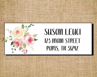 30 Custom Return Address Labels Pink Flowers Black Chalkboard Personalized Address Stickers
