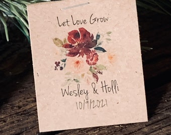 CUTE Little Favors Pink Blush Burgundy Boho Watercolor Floral Wildflower Seeds Let Love Grow Flower Seed Packet Favors Bridal Shower Wedding