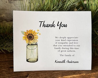 Sympathy Acknowledgement FLAT Cards, Funeral Thank You and Bereavement Notes Personalized