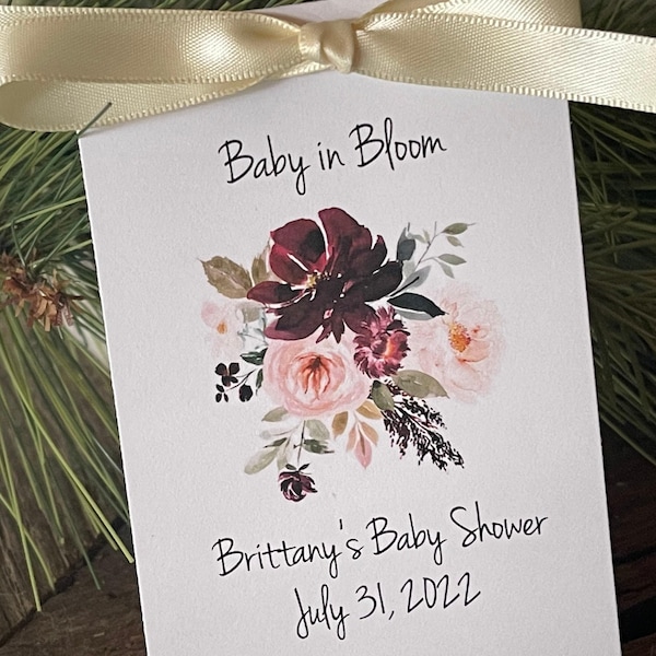 Seed Packet Favors | Baby in Bloom, Wildflowers, Eco Friendly gift, custom seed wedding favors, SEEDS Included, elegant baby shower favors