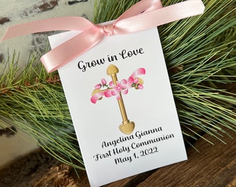 Personalized Floral Cross Religious Baptism First Holy Communion Christening Thank You Gift Favors for girl or boy