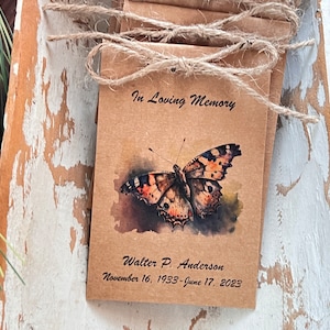BUTTERFLY Celebration of Life Favors | Butterfly Funeral Favor | Personalized Memorial Cards | Bereavement Flower Seed Packet