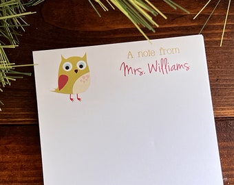 Teacher Notepad , Note Pad Personalized Teacher Gift , Owl