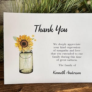 Set of 20 Sympathy Acknowledgement FLAT Cards, Funeral Thank You and Bereavement Notes Personalized