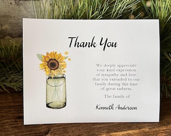Set of 20 Sympathy Acknowledgement FLAT Cards, Funeral Thank You and Bereavement Notes Personalized