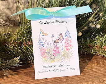 Butterflies Memorial Seeds Favors | Funeral Favor Prayer Cards | Personalized Celebration of Life Cards | Bereavement Flower Seed Packets