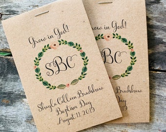 Monogrammed Baptism Favors , Christening Favors , Grow in God First Holy Communion Religious Flower Seeds Packets Party Favors Keepsakes
