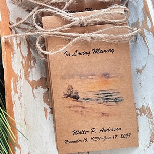 Memorial Service Favors | Beach/Lake Funeral Favor Prayer Cards | Personalized Celebration of Life Cards | Bereavement Flower Seed Packet