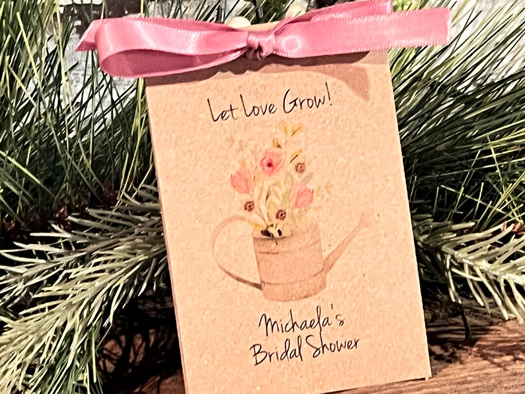 Let Love Grow Flower Seed Packet Favor Floral Watering Can Shabby Chic