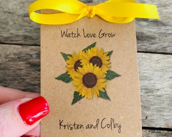 Personalized SUNFLOWER Trio Wedding Reception Favors on Kraft Cardstock, Seed Packet Favors, Bridal Shower favors, Favors for guests