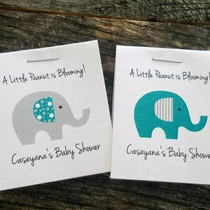 Personalized MINI Elephant Baby Shower Party Flower Seeds Packet Favors Gray and Teal Blue Wildflower Seed Cute Little Favors image 4