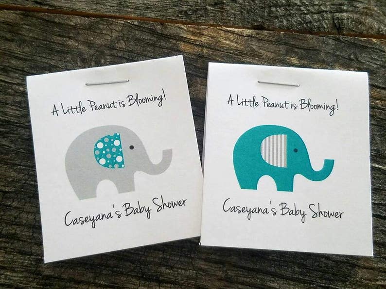 Personalized MINI Elephant Baby Shower Party Flower Seeds Packet Favors Gray and Teal Blue Wildflower Seed Cute Little Favors image 4