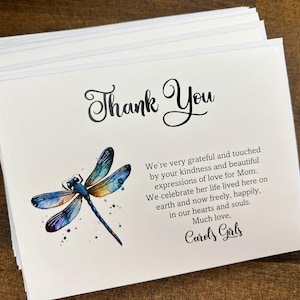 Beautiful DRAGONFLY Sympathy Thank You Cards , personalized custom cards for Funeral Thank You's grief and bereavement note cards