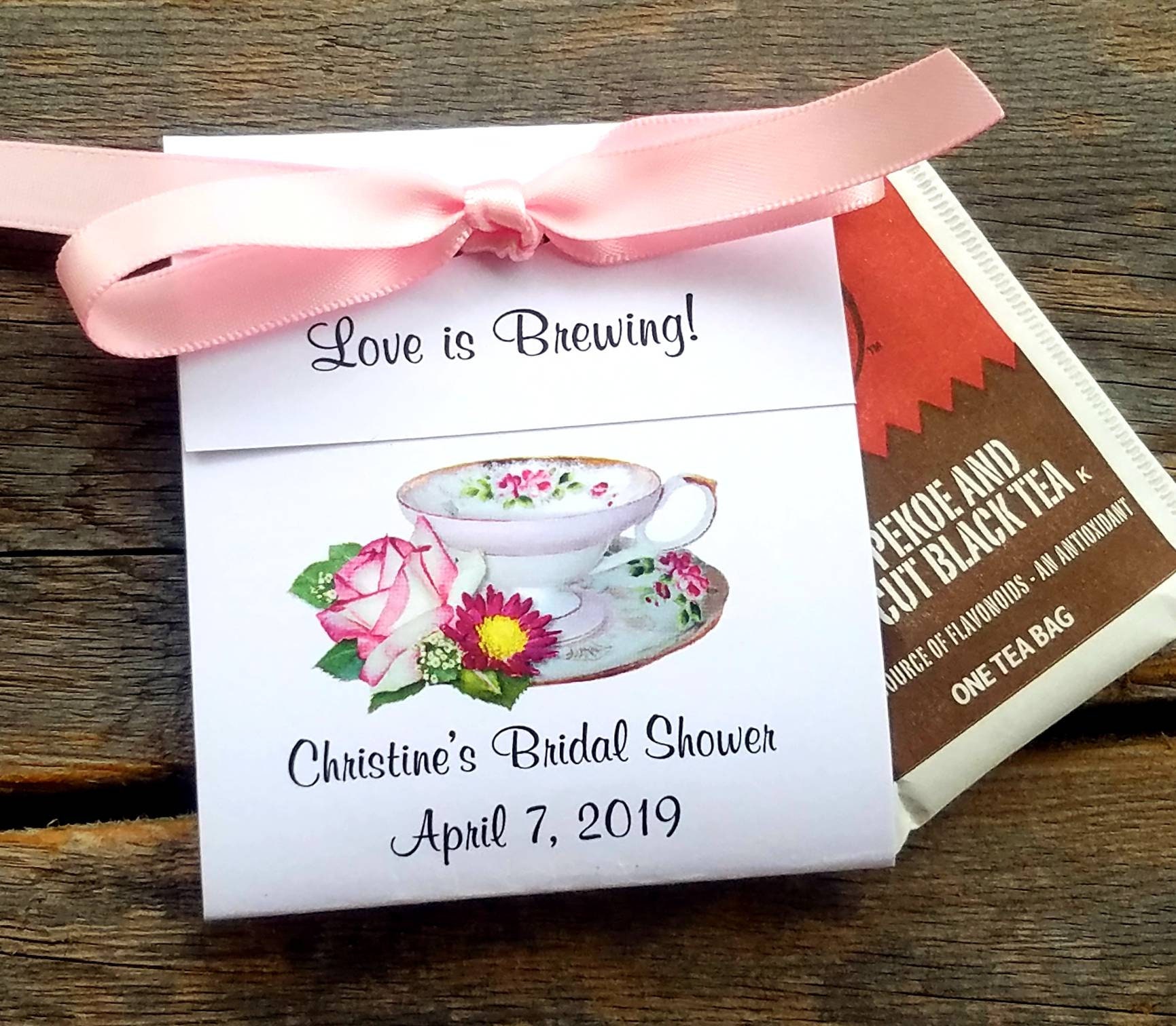 Personalized Tea Bag Party Favors Henrietta Pink White Rose Etsy