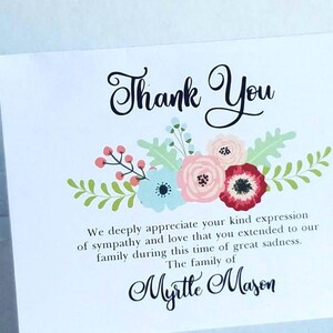 Funeral Thank You Note Card, Sympathy Card, Memorial Acknowledgment, Bereavement Appreciation, Condolence Thanks