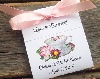 Personalized Baby Shower Tea Bag Favors Henrietta Pink White Rose Teacup Tea Favors Baby Sprinkle