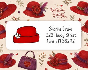 Red Hat Lady Return Address Labels: Personalized Mailing Stickers