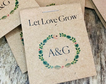 Monogram Wedding Favors Initials Let Love Grow Floral Wreath Design Wildflower Seeds Flower Seed Packets