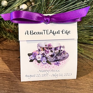 Personalized Tea Favors, Memorial Gift, Funeral Gift Tea Packets Celebration of Life