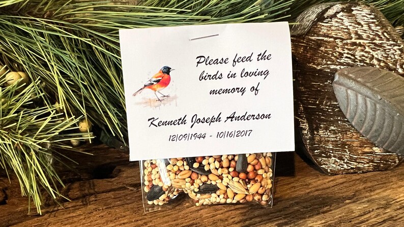 Robin Bird Food Funeral Favors | Feed the Birds | Celebration of Life Memorial packet | Bereavement Packets bird seed bild 9