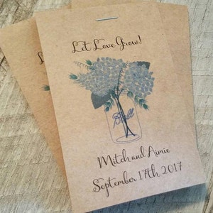RUSTIC Blue Hydrangea Mason Jar Design , Seeds Let Love Grow Flower Seed Packet Favor Shabby Chic Cute Favors for Bridal Shower Wedding image 4